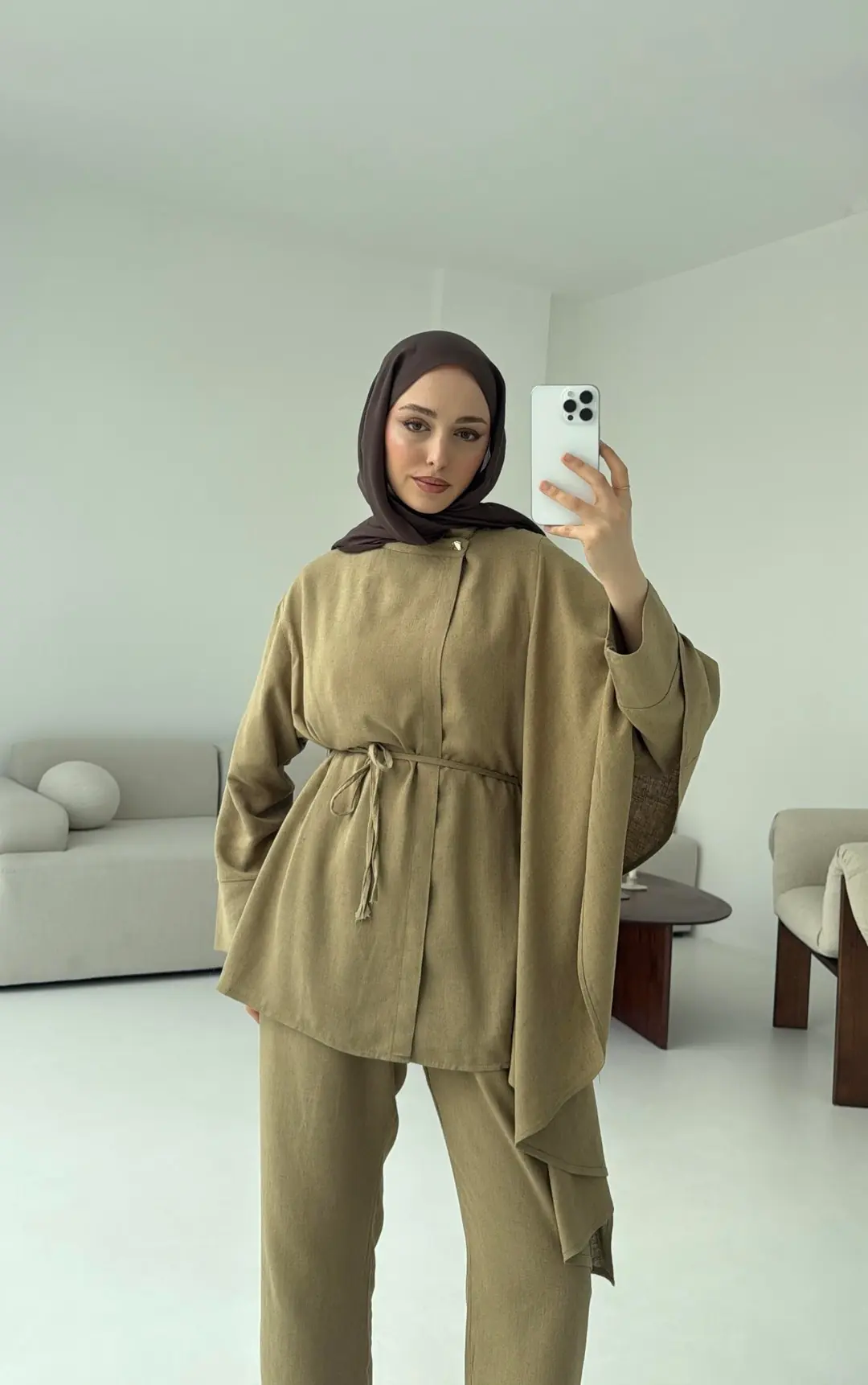 Volanlı Kimono Takım Olive - Görsel 3