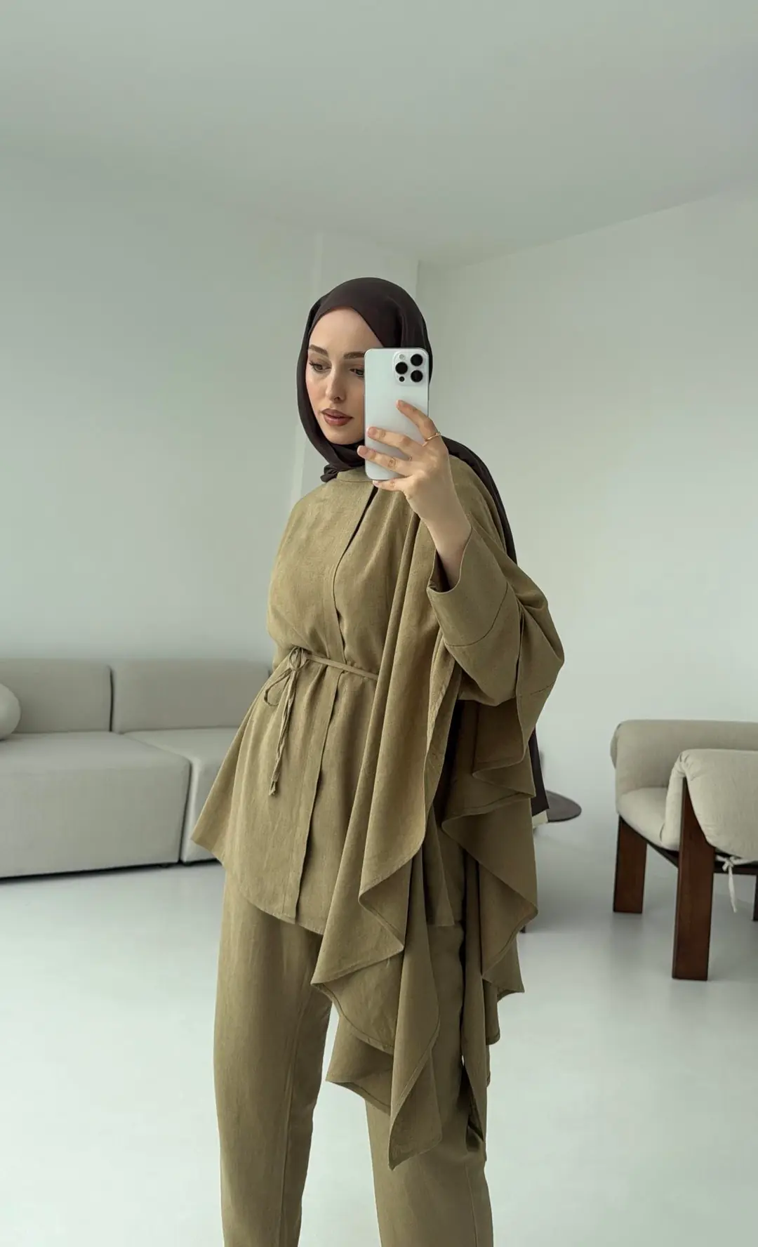 Volanlı Kimono Takım Olive - Görsel 4