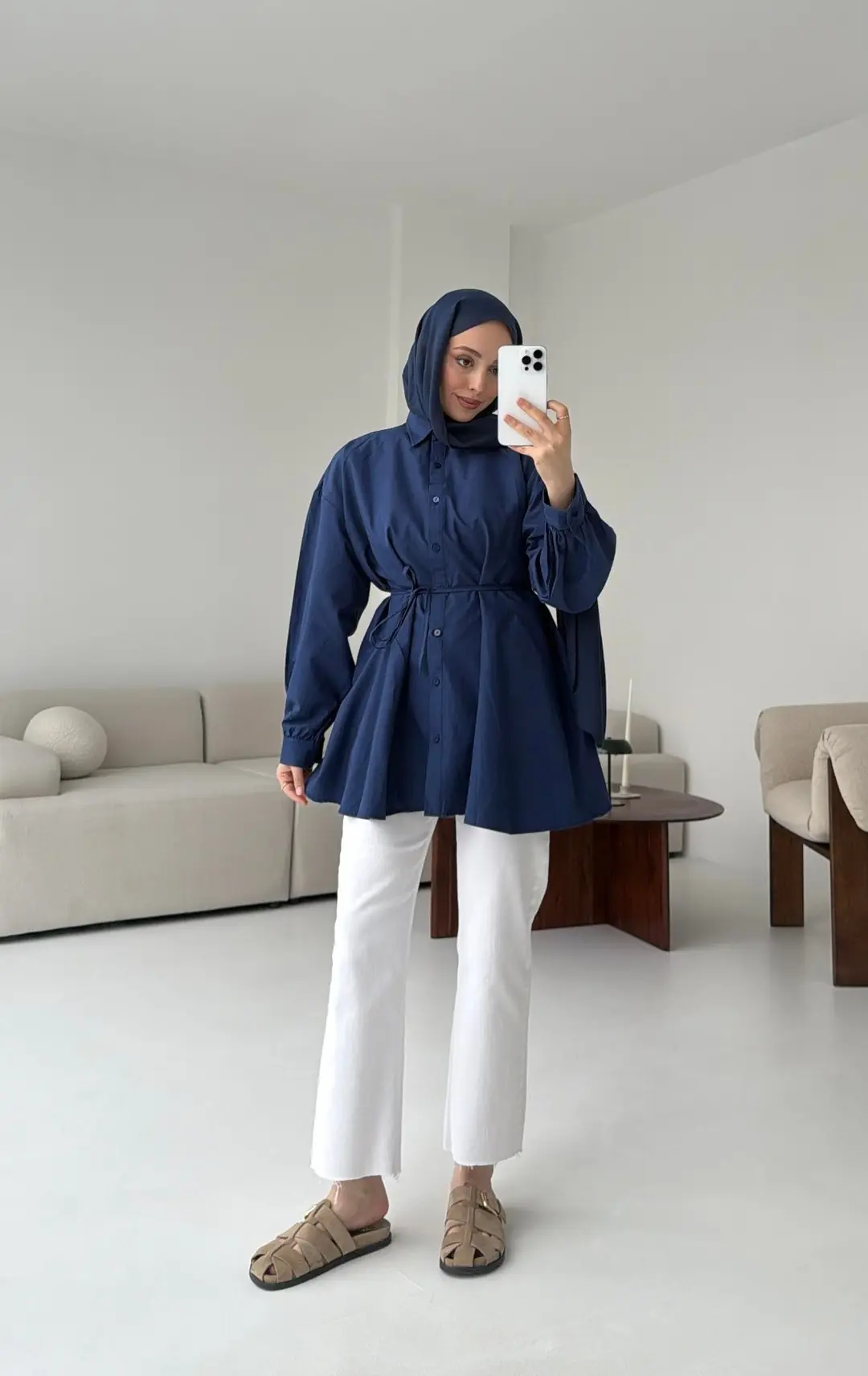 Volanlı Lacivert Gömlek - Görsel 7