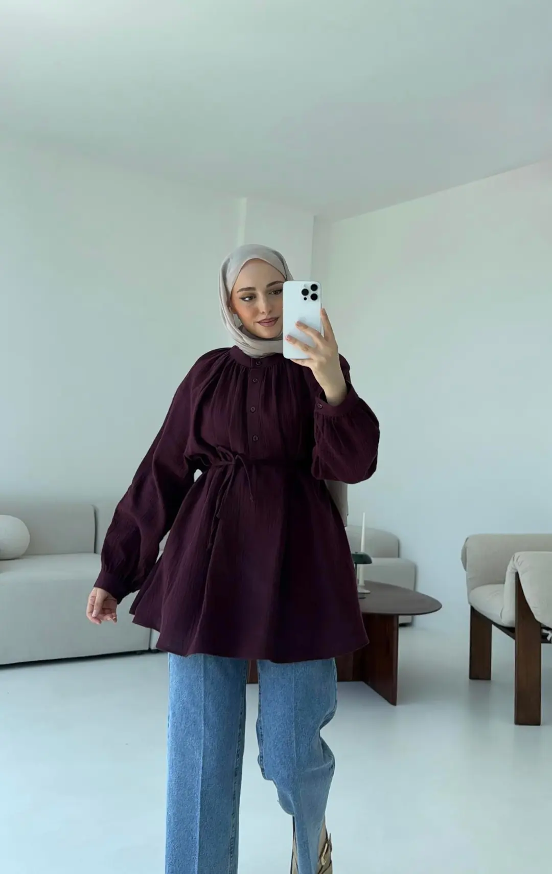 Volanlı Müslin Gömlek Bordo