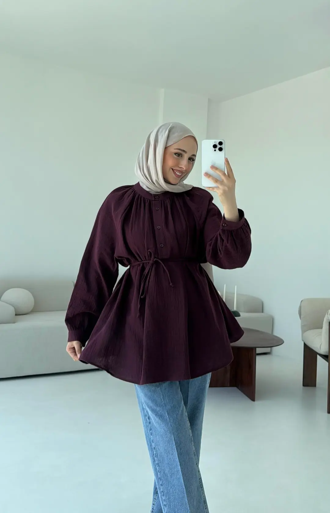 Volanlı Müslin Gömlek Bordo - Görsel 3