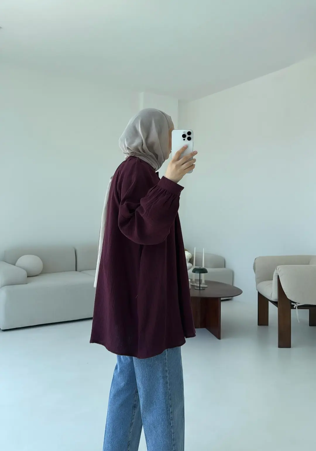 Volanlı Müslin Gömlek Bordo - Görsel 5