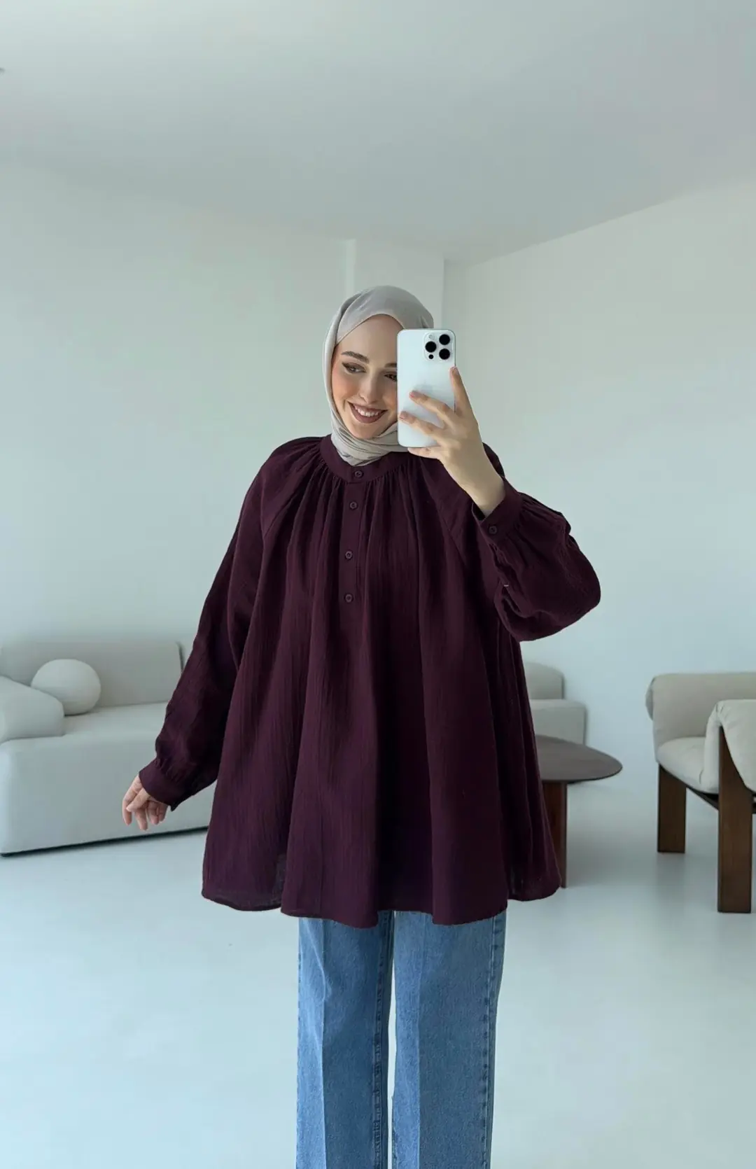 Volanlı Müslin Gömlek Bordo - Görsel 6