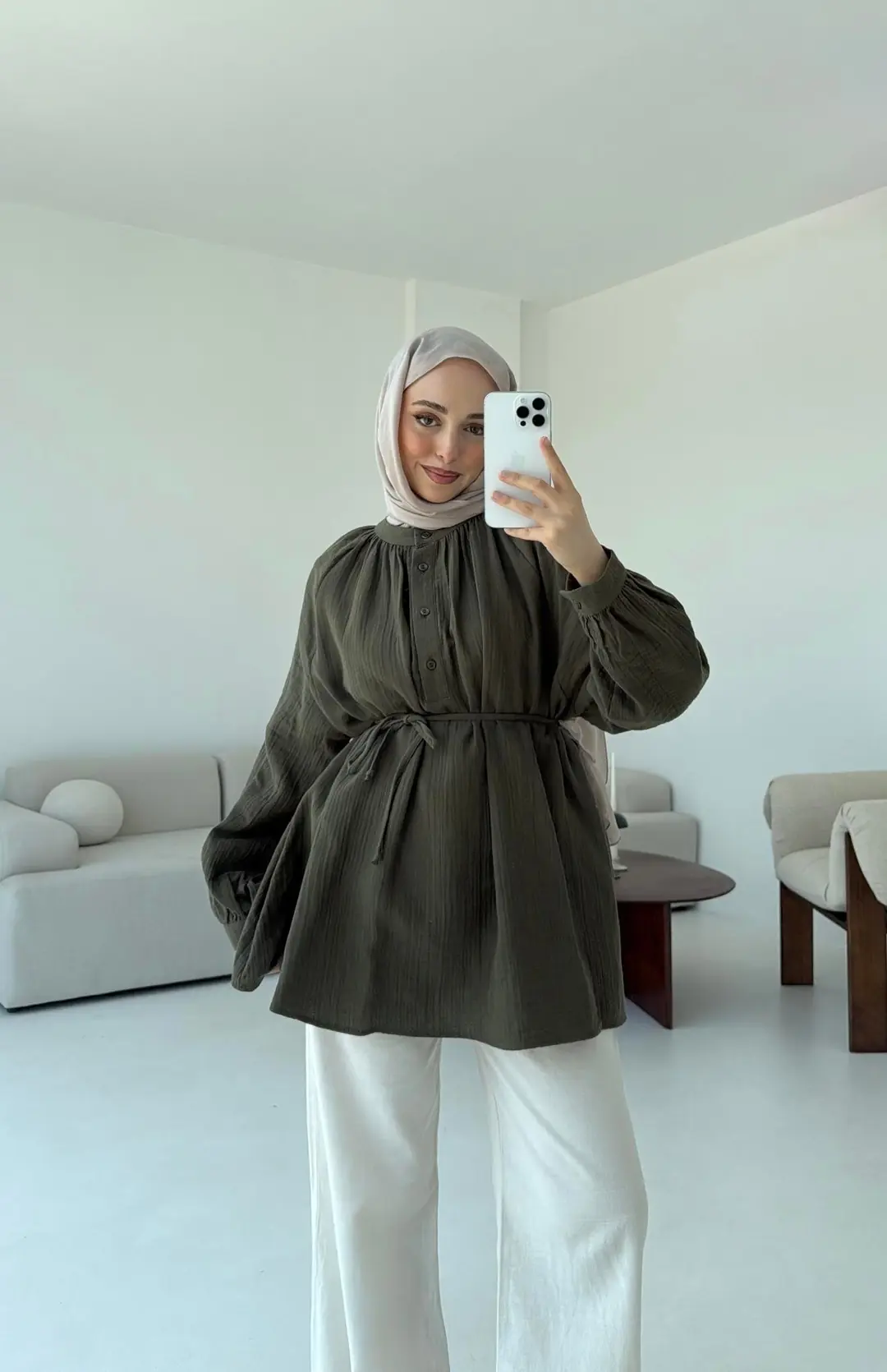 Volanlı Müslin Gömlek Haki