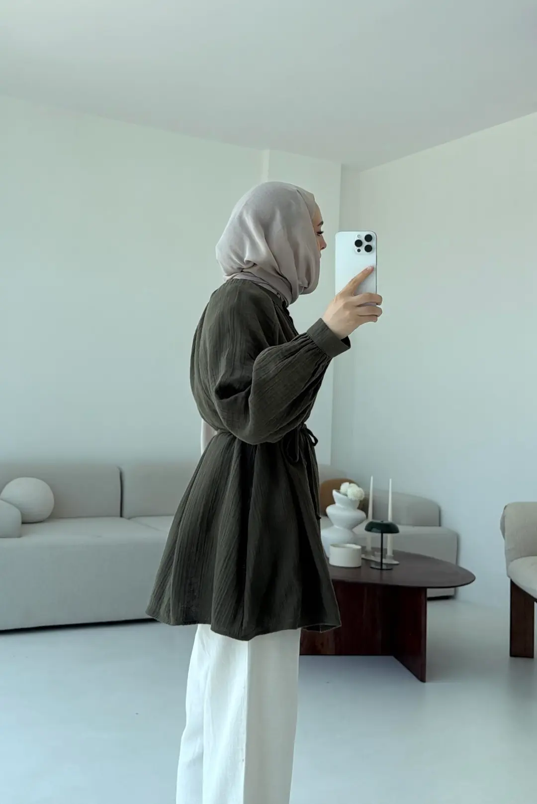 Volanlı Müslin Gömlek Haki - Görsel 2