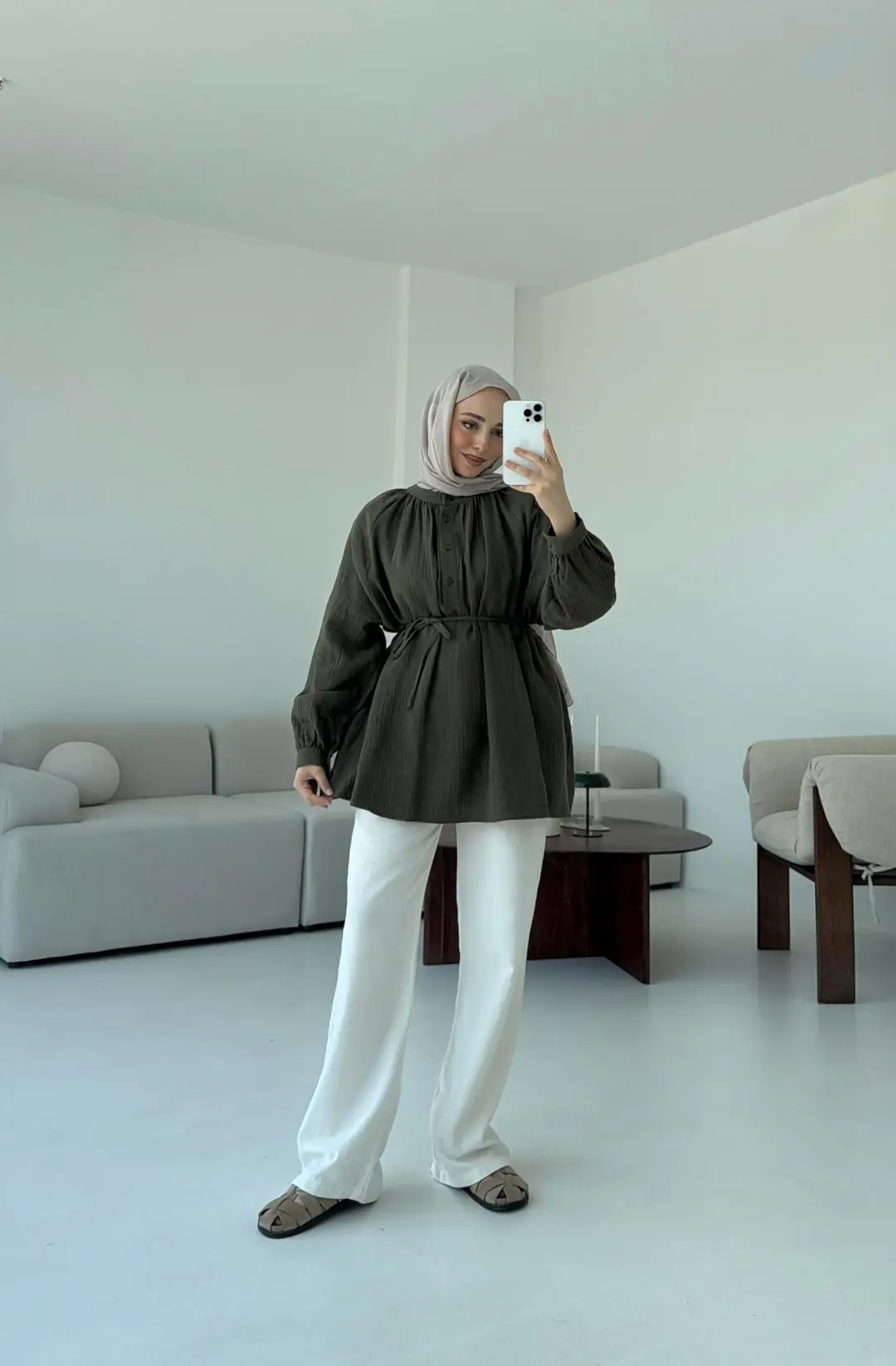 Volanlı Müslin Gömlek Haki - Görsel 3