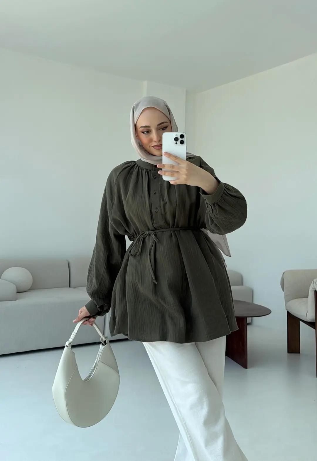 Volanlı Müslin Gömlek Haki - Görsel 5