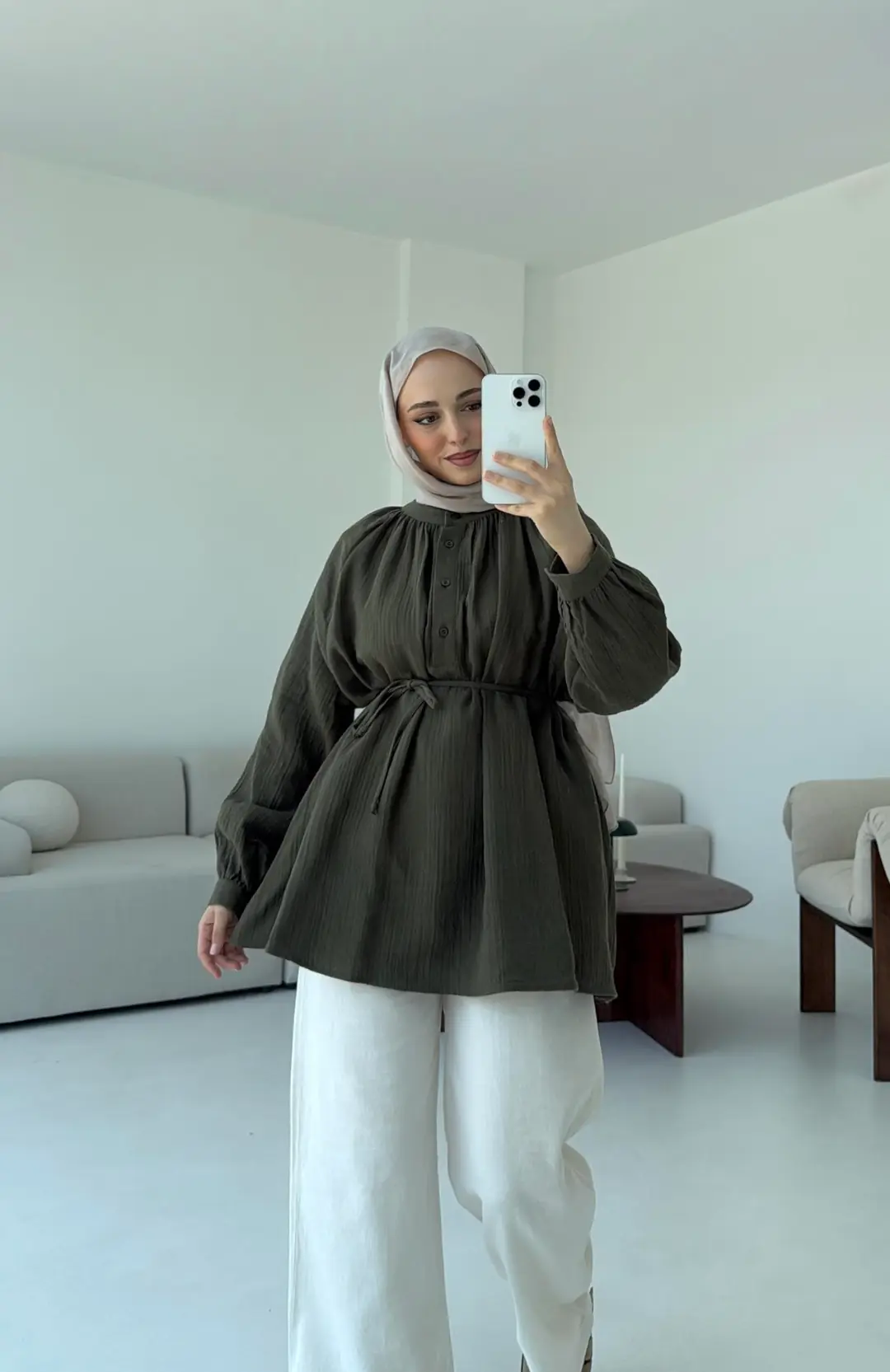 Volanlı Müslin Gömlek Haki - Görsel 6