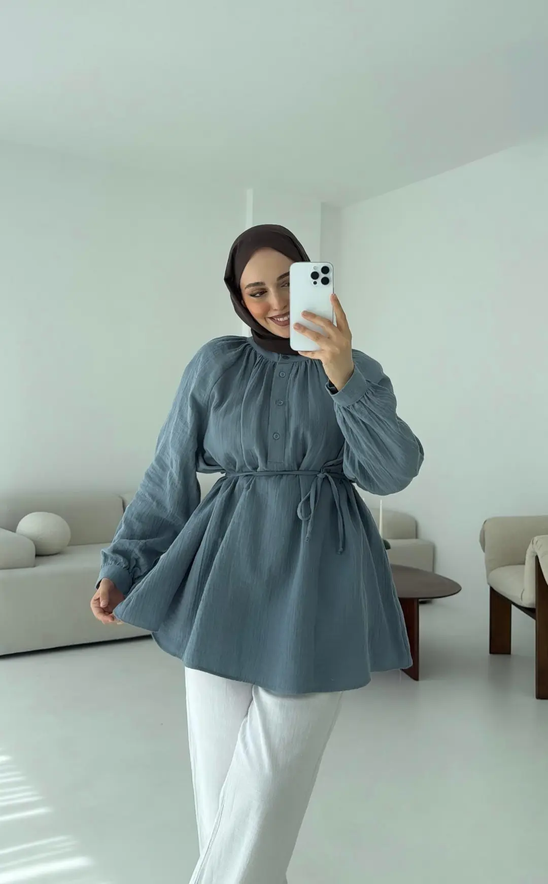 Volanlı Müslin Gömlek Mavi - Görsel 2