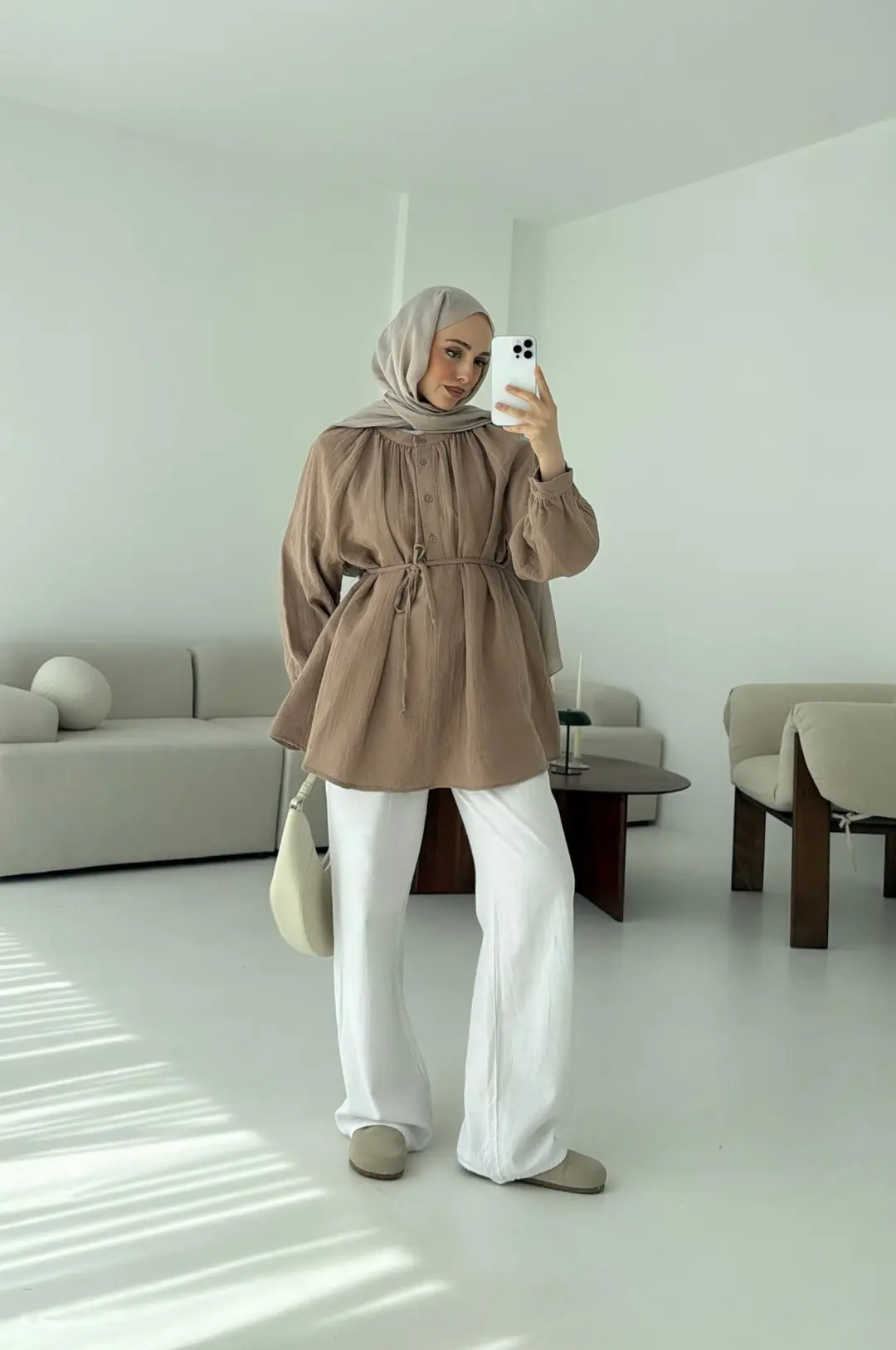 Volanlı Müslin Gömlek Pudra - Görsel 4