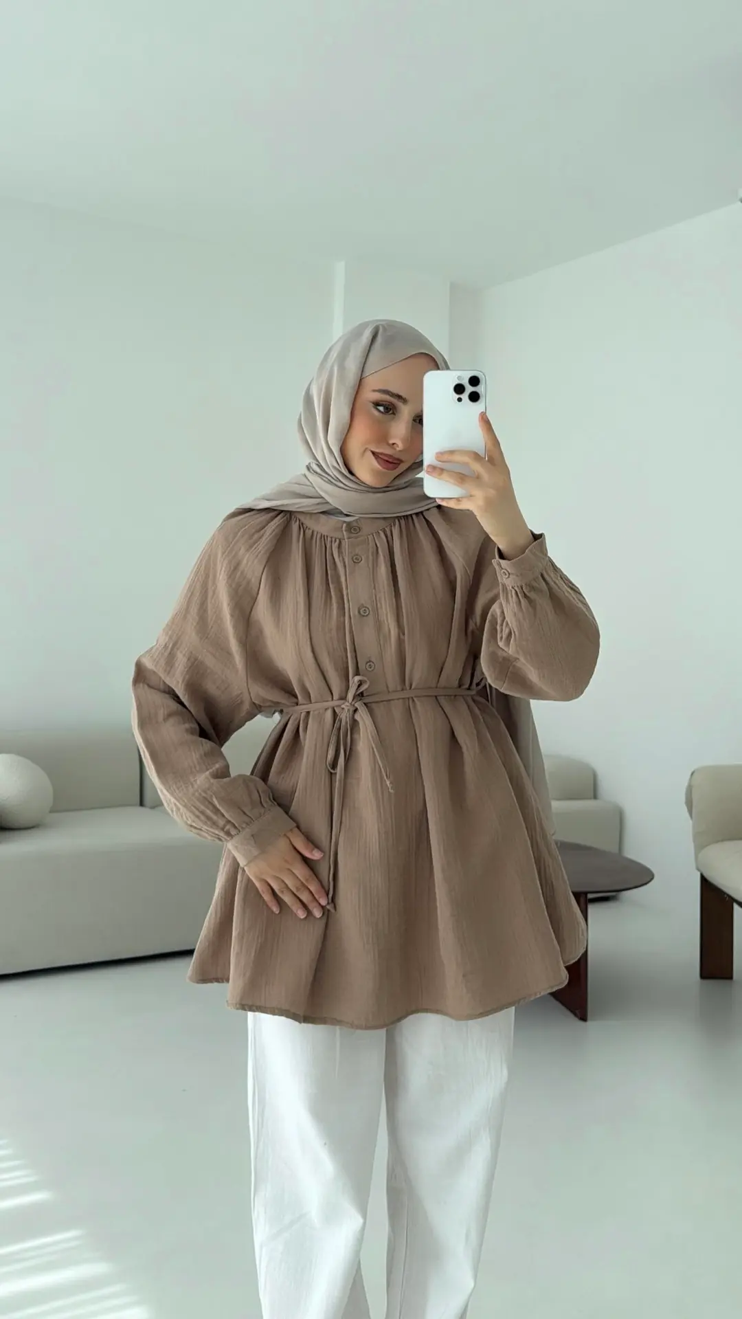 Volanlı Müslin Gömlek Pudra - Görsel 5