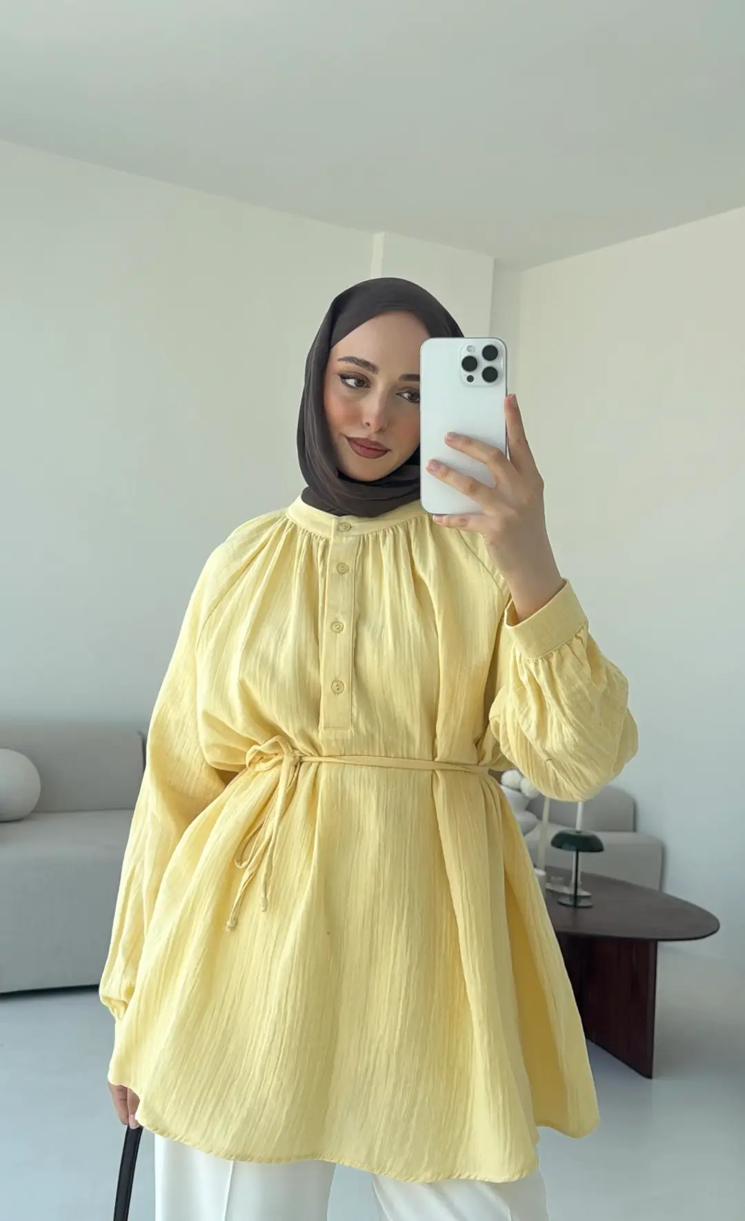 Volanlı Müslin Gömlek Sarı