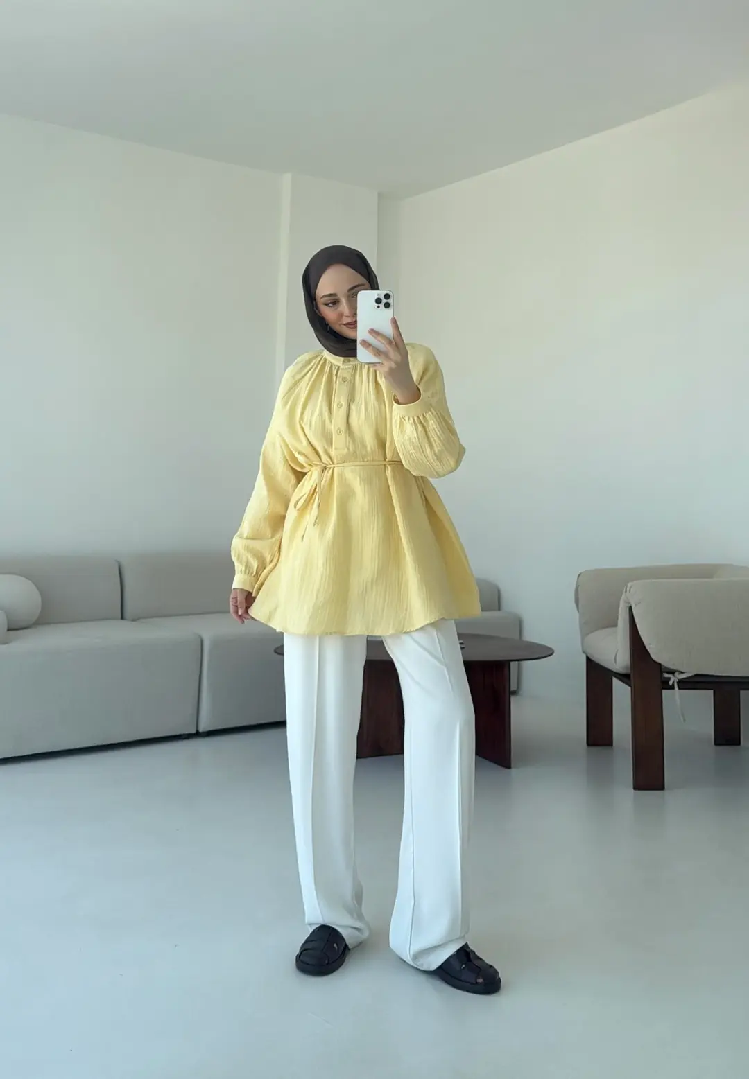 Volanlı Müslin Gömlek Sarı - Görsel 5