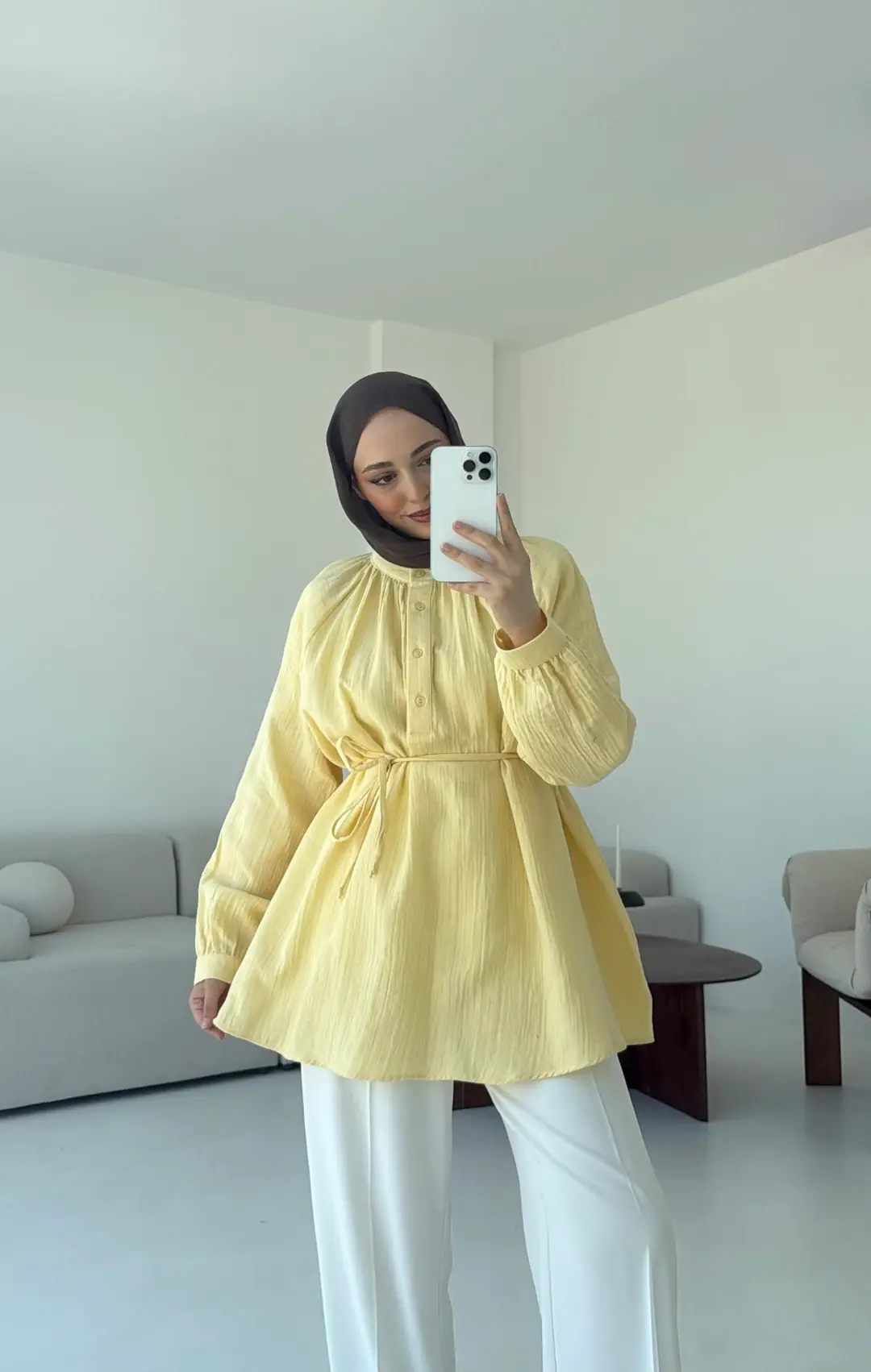 Volanlı Müslin Gömlek Sarı - Görsel 7