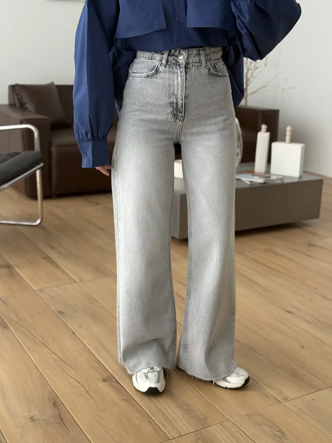 Wide Leg Jean Acık Gri - Görsel 3