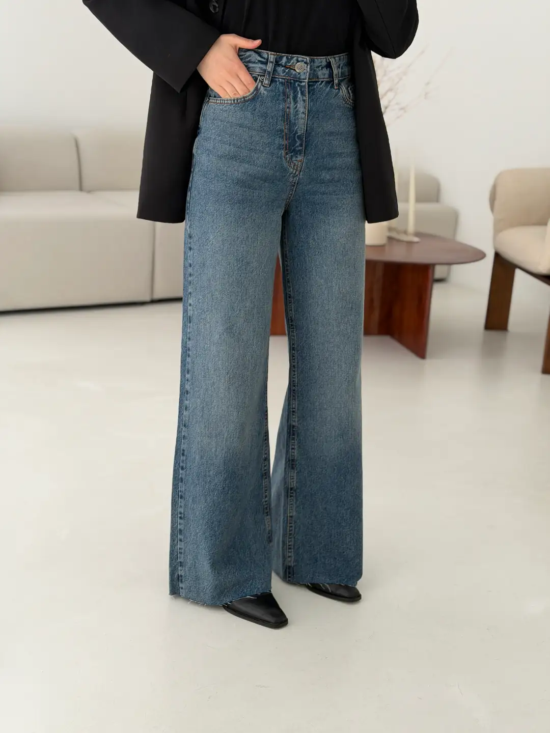 Wide Leg Mavi Kar Yıkama Pantolon