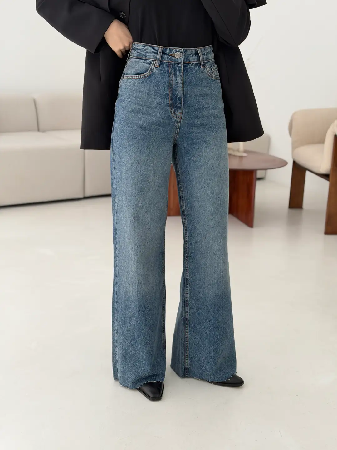 Wide Leg Mavi Kar Yıkama Pantolon - Görsel 2