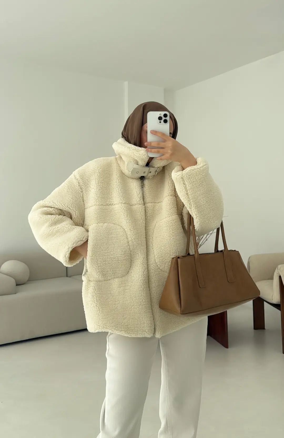 Yaka Toka Detay Biker Ceket Krem