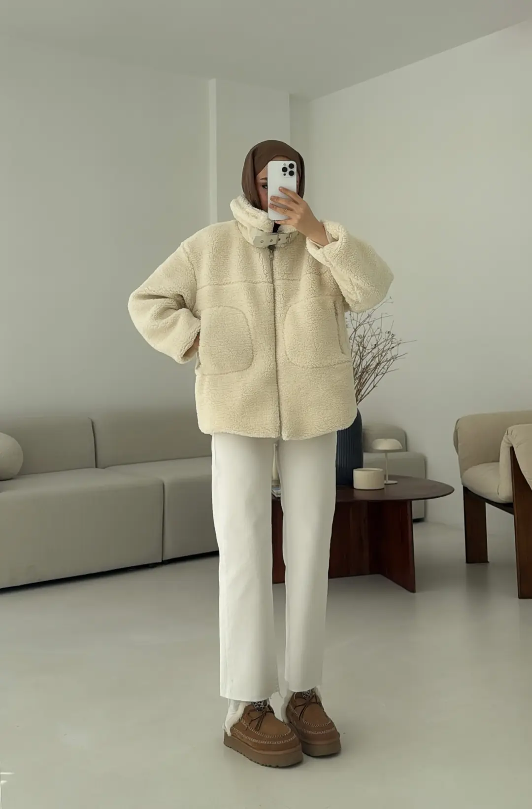 Yaka Toka Detay Biker Ceket Krem - Görsel 4