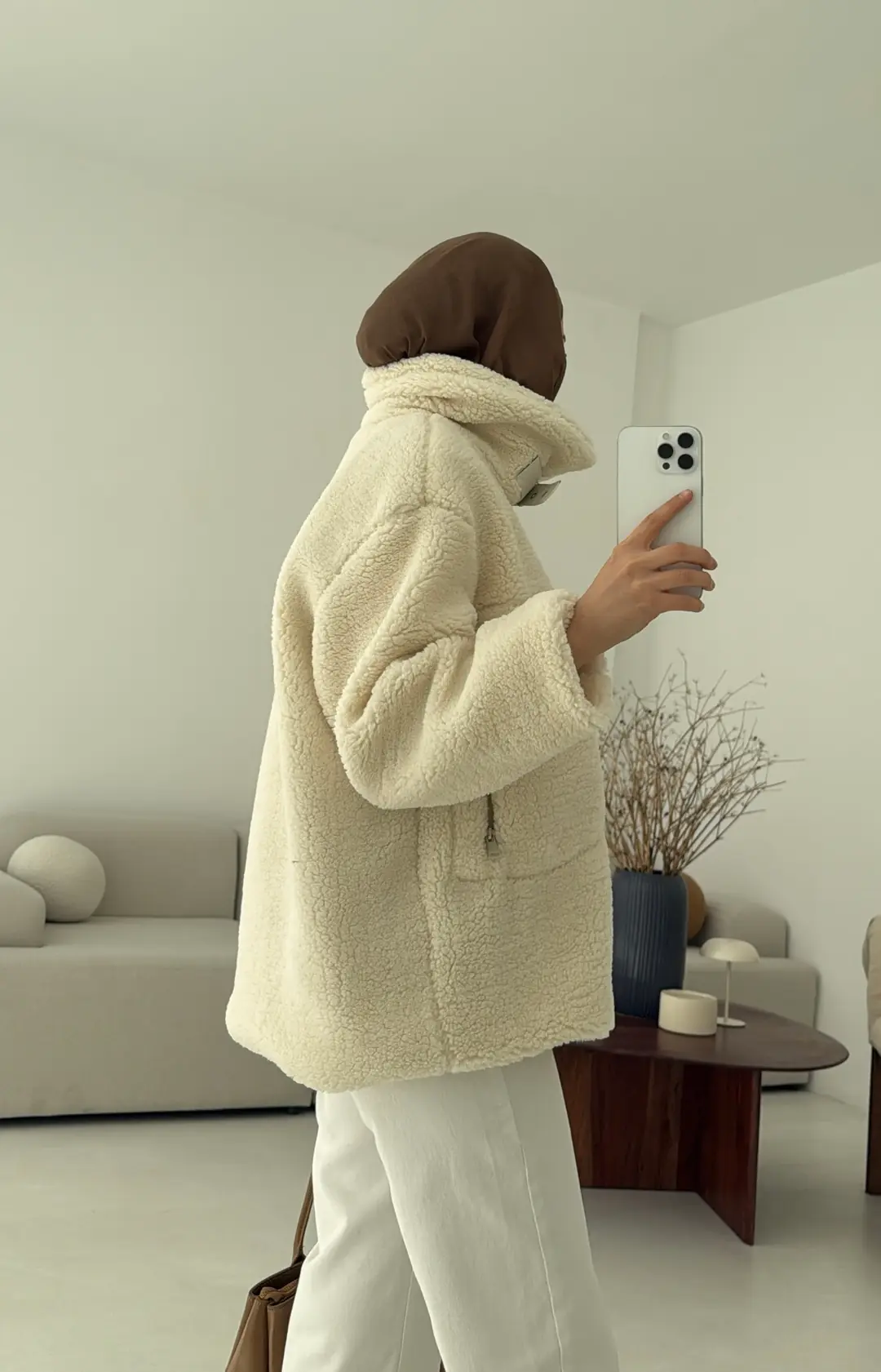 Yaka Toka Detay Biker Ceket Krem - Görsel 6