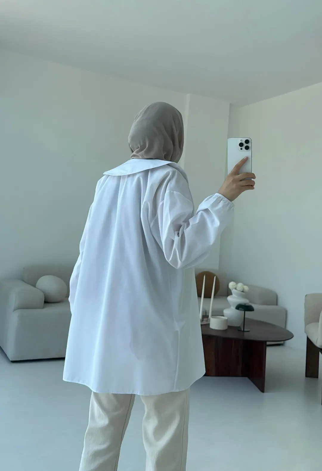 Yakalı Nervüllü Gömlek Beyaz - Görsel 4