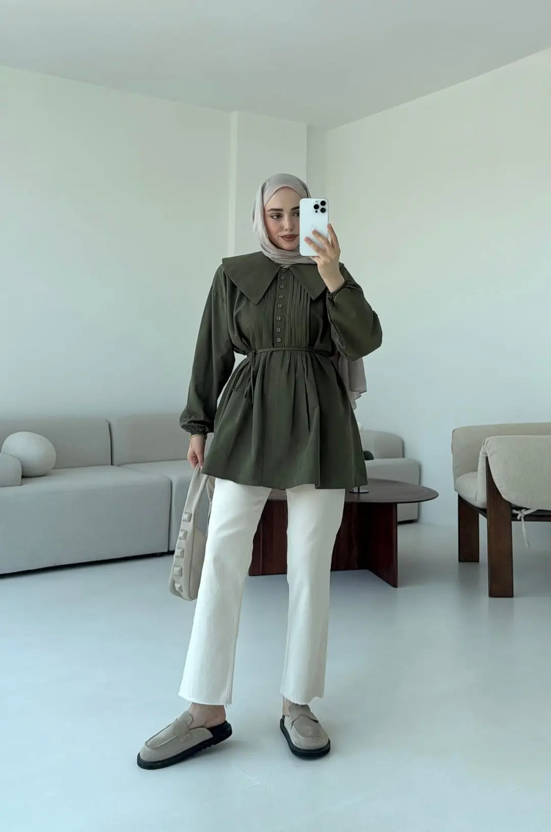 Yakalı Nervüllü Gömlek Haki - Görsel 2