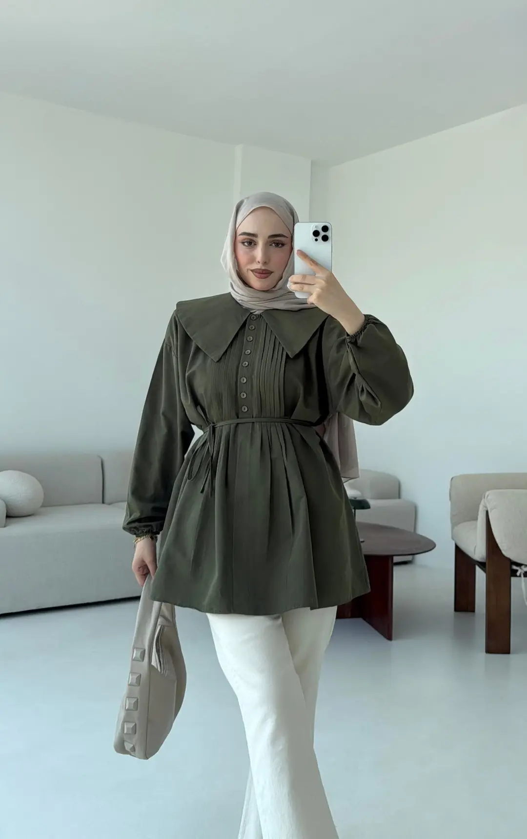 Yakalı Nervüllü Gömlek Haki - Görsel 4