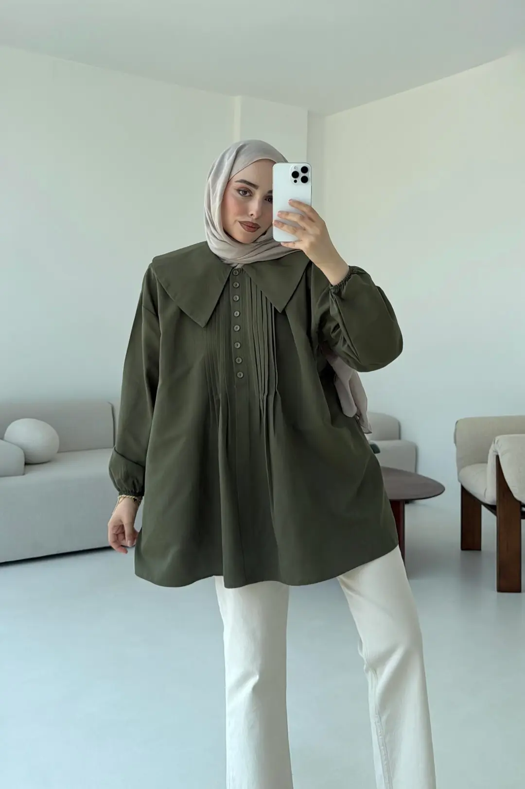 Yakalı Nervüllü Gömlek Haki - Görsel 8