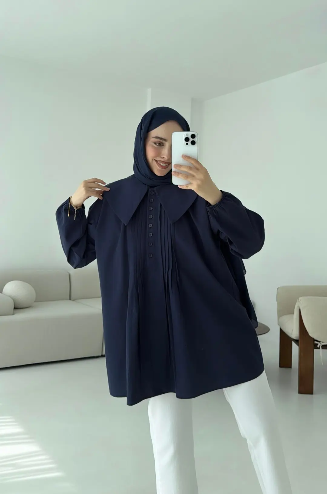 Yakalı Nervüllü Gömlek Lacivert