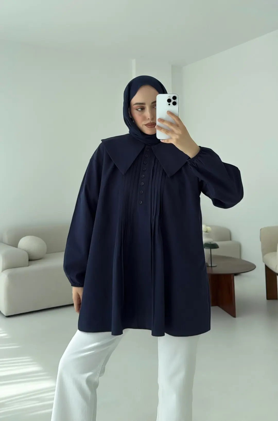 Yakalı Nervüllü Gömlek Lacivert - Görsel 5