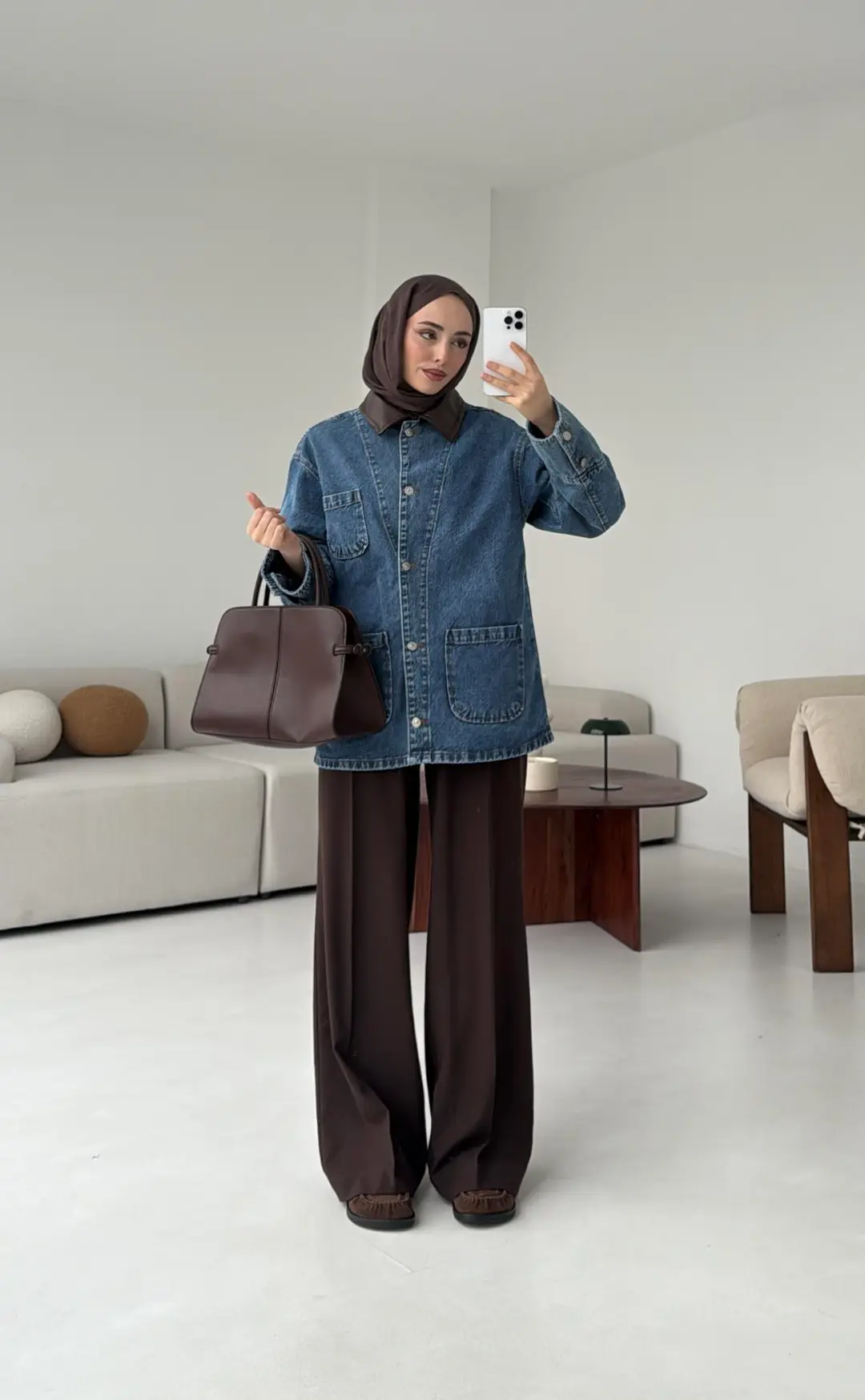 Yakası Deri Denim Ceket - Görsel 3