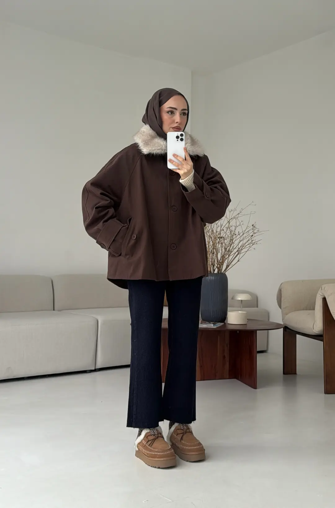 Yakası Kürk Detay Gabardin Ceket