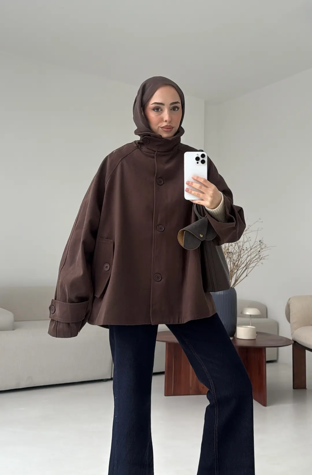 Yakası Kürk Detay Gabardin Ceket - Görsel 4