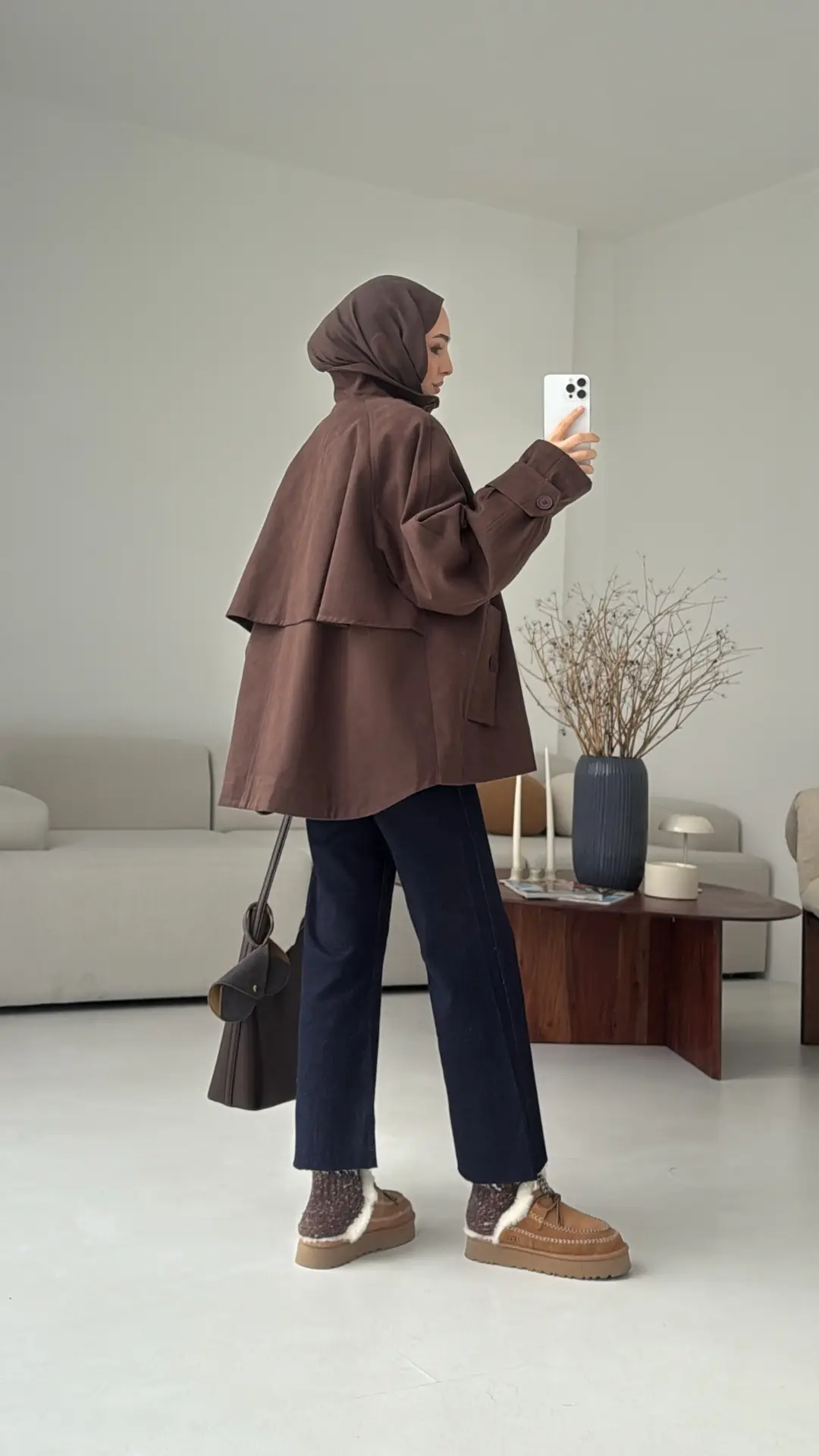 Yakası Kürk Detay Gabardin Ceket - Görsel 6