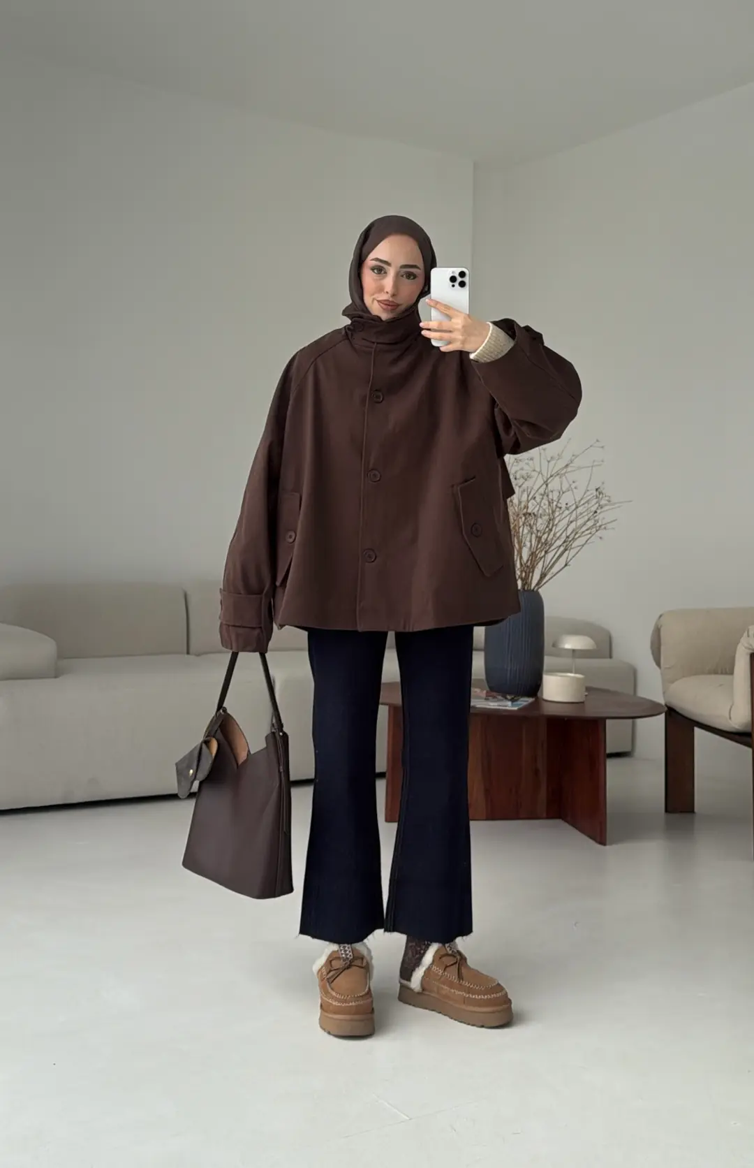 Yakası Kürk Detay Gabardin Ceket - Görsel 7