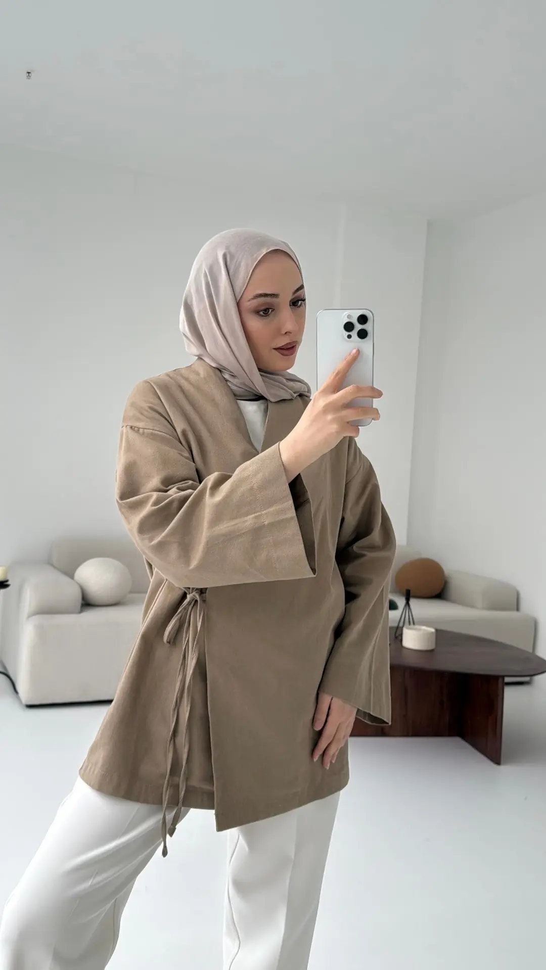 Yandan Bağlama Kimono Bej