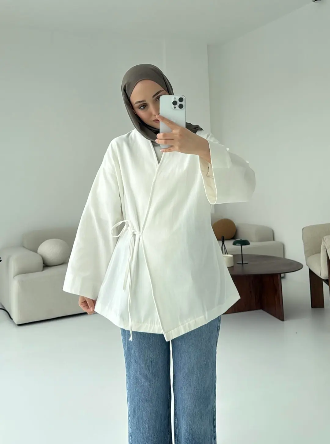 Yandan Bağlama Kimono Beyaz - Görsel 2