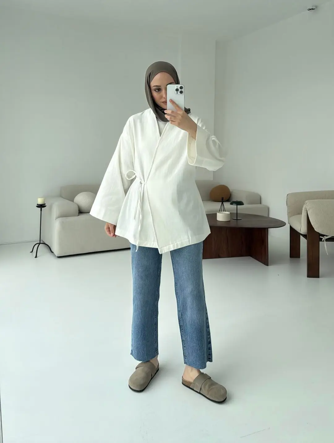 Yandan Bağlama Kimono Beyaz - Görsel 7