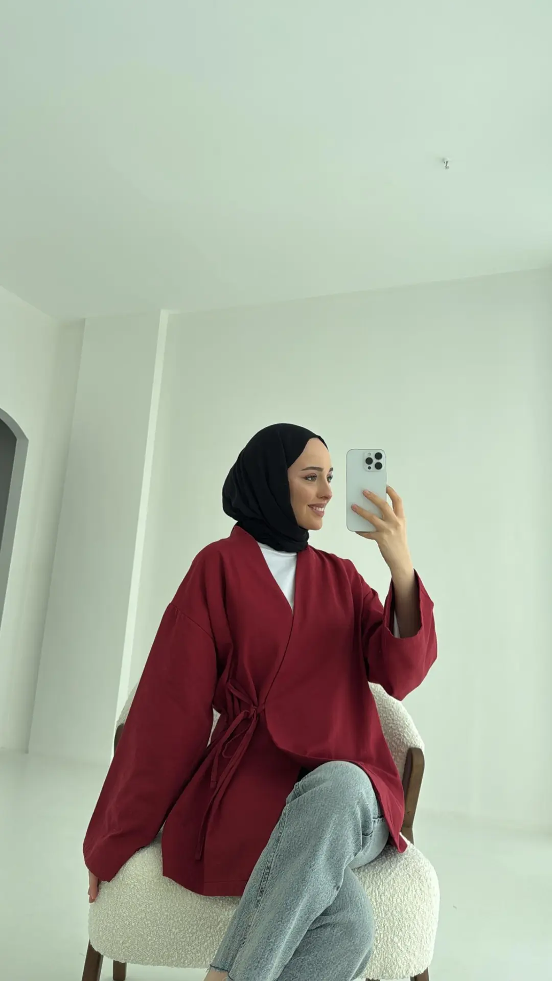 Yandan Bağlama Kimono Bordo - Görsel 3