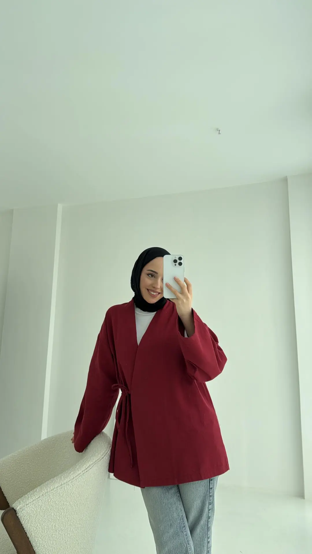 Yandan Bağlama Kimono Bordo - Görsel 5