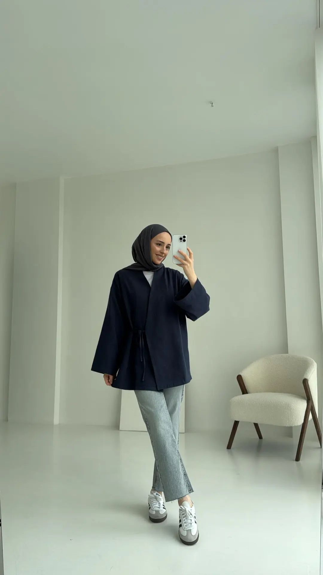 Yandan Bağlama Kimono Lacivert - Görsel 3