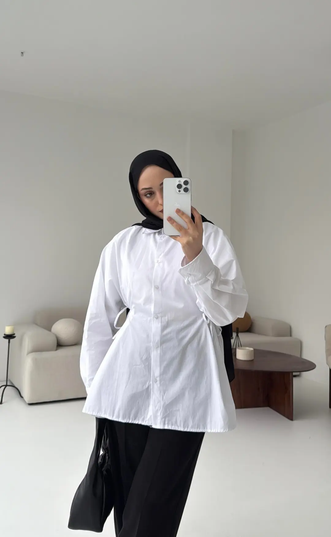 Yandan Bağlamalı Gömlek Beyaz - Görsel 2