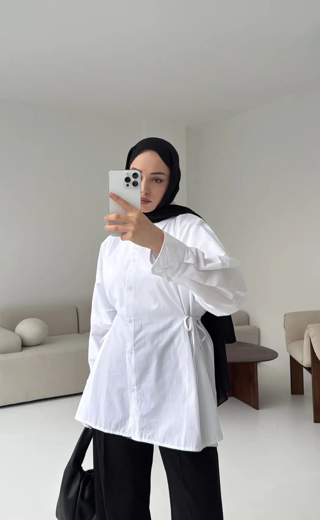 Yandan Bağlamalı Gömlek Beyaz - Görsel 5