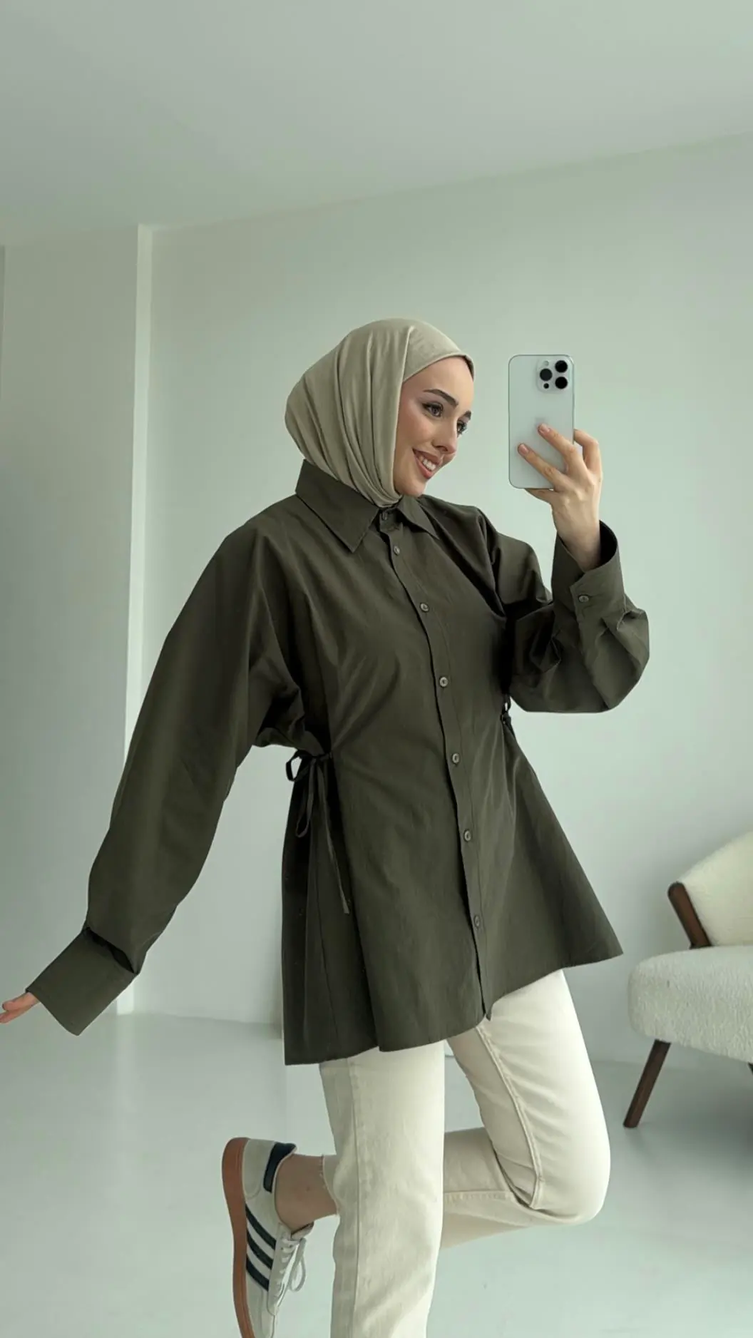 Yandan Bağlamalı Gömlek Haki - Görsel 2