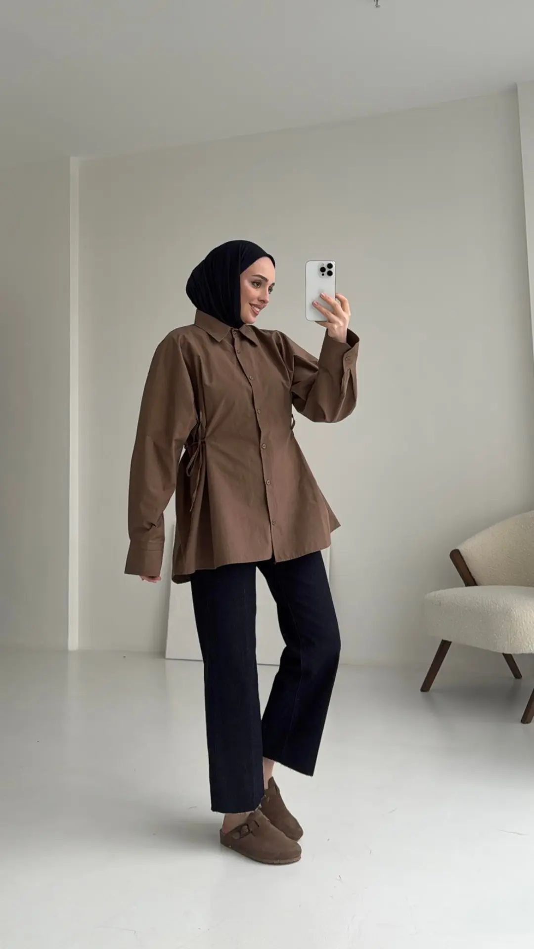 Yandan Bağlamalı Gömlek Kahve - Görsel 6