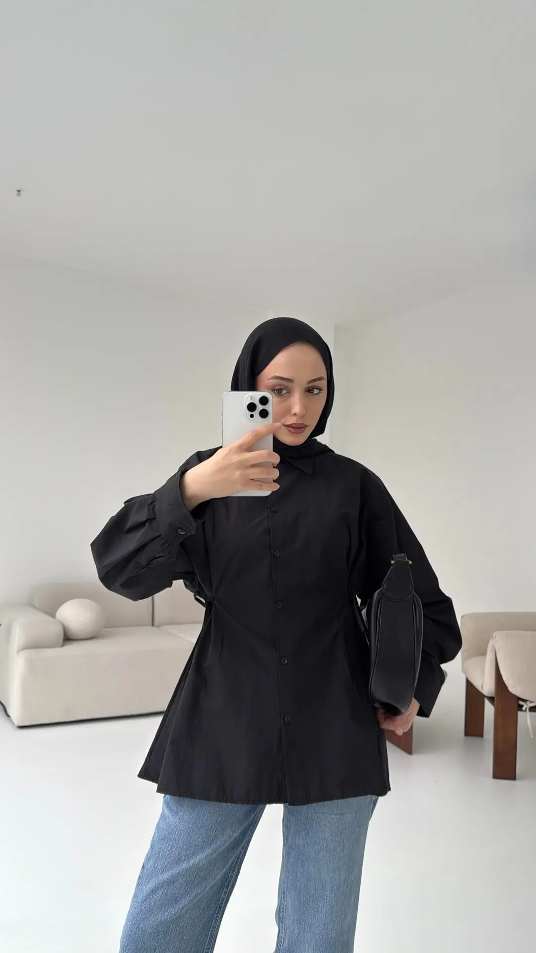 Yandan Bağlamalı Gömlek Siyah - Görsel 4