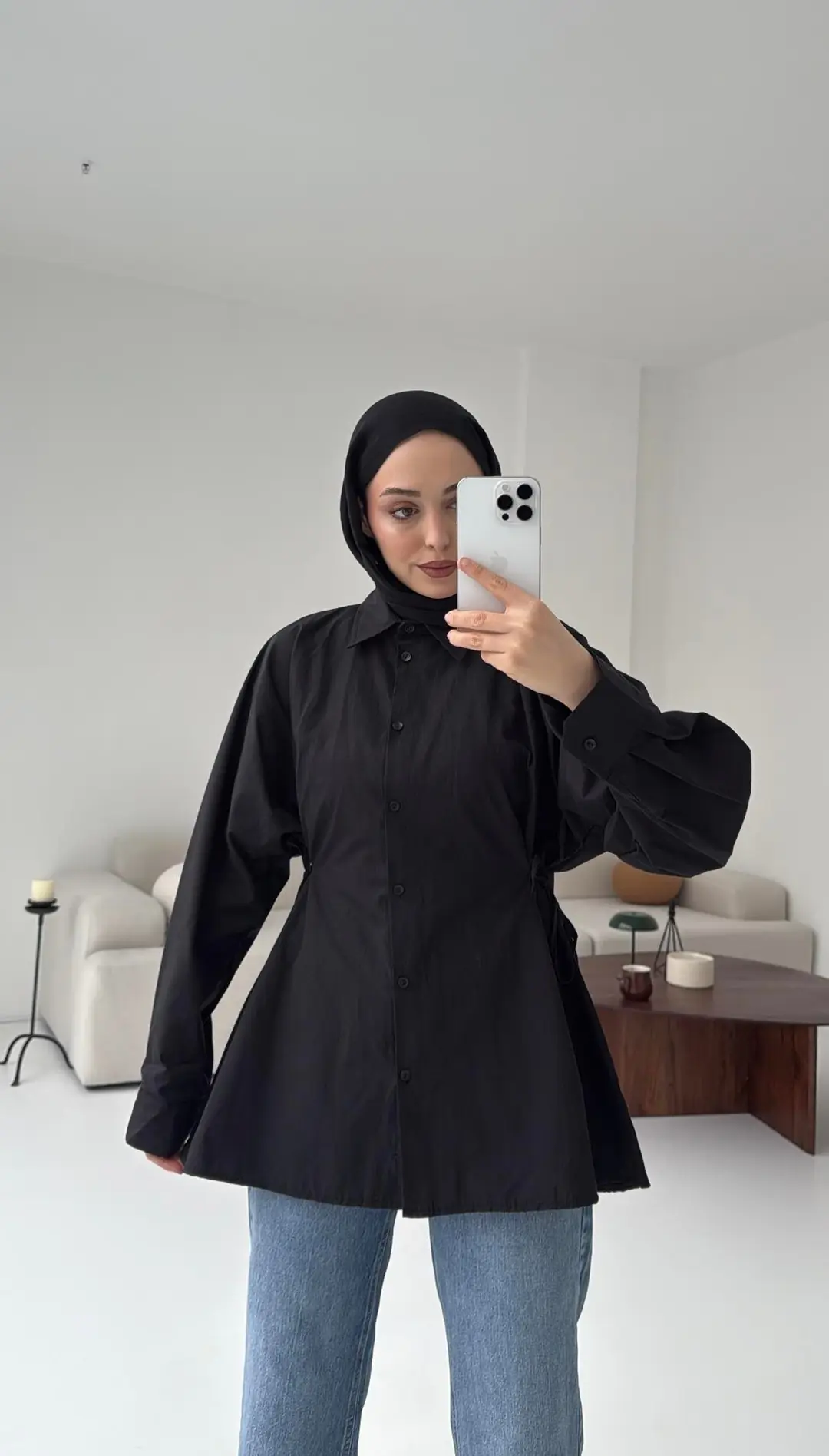 Yandan Bağlamalı Gömlek Siyah - Görsel 5