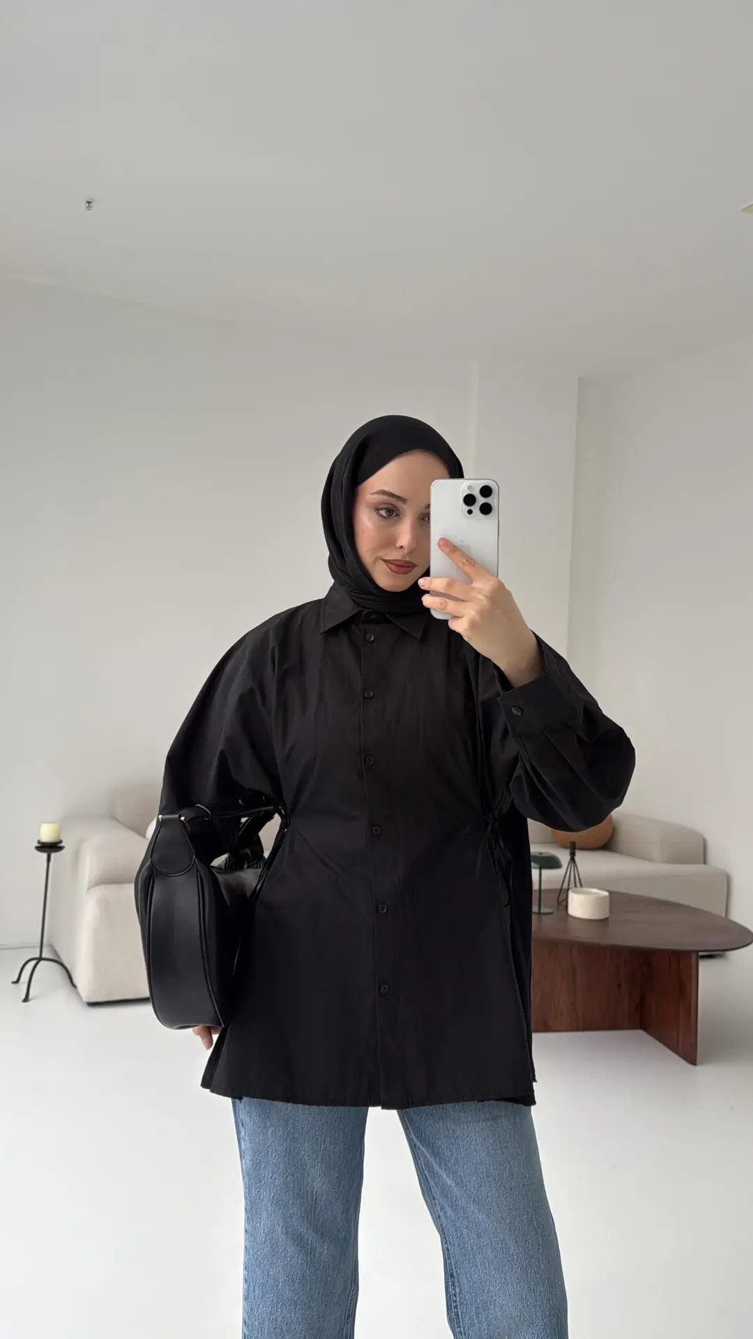 Yandan Bağlamalı Gömlek Siyah - Görsel 6