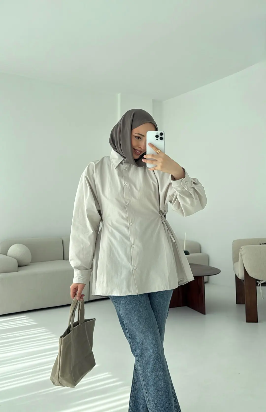 Yandan Bağlamalı Gömlek Taş - Görsel 3