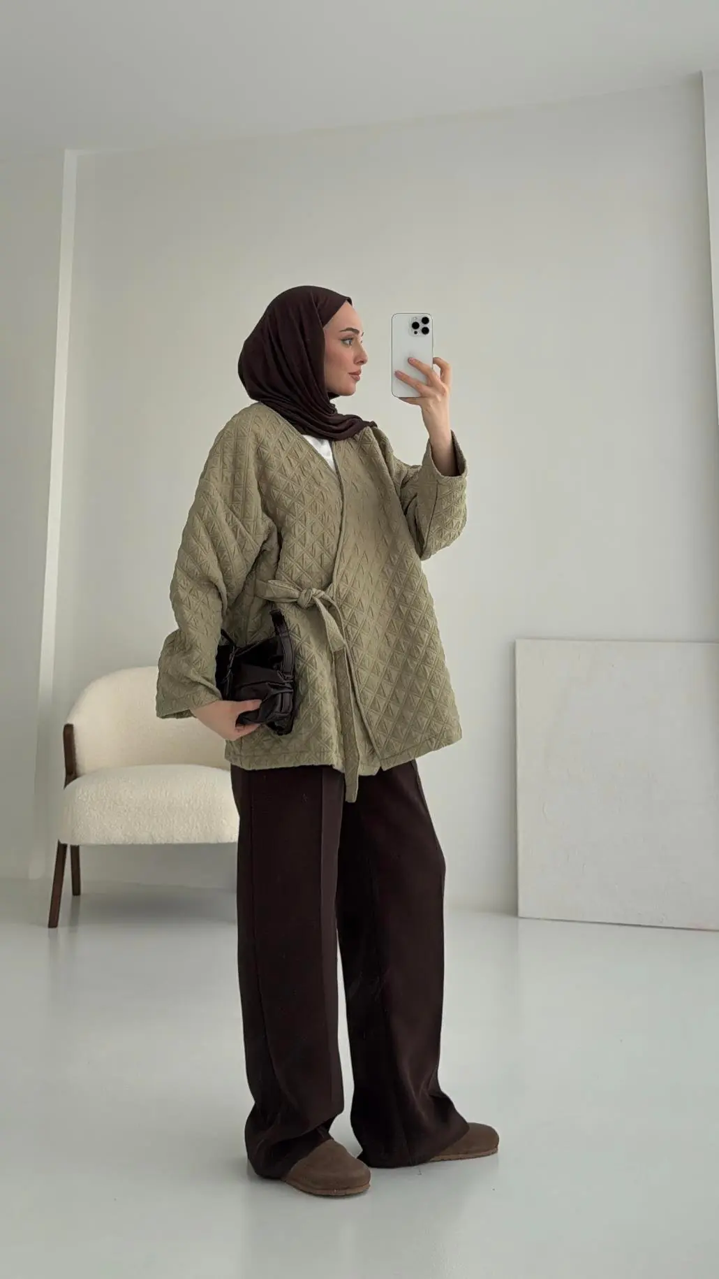 Yandan Bağlamalı Kapitone Ceket Çağla - Görsel 5